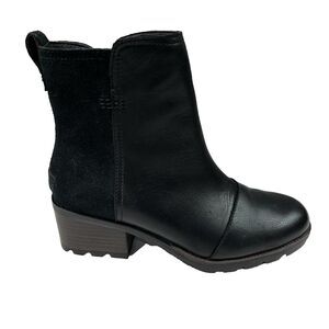 NWOB Sorel Women's Cate Black Waterproof Leather/Suede Zipper Bootie Size 6.5 M